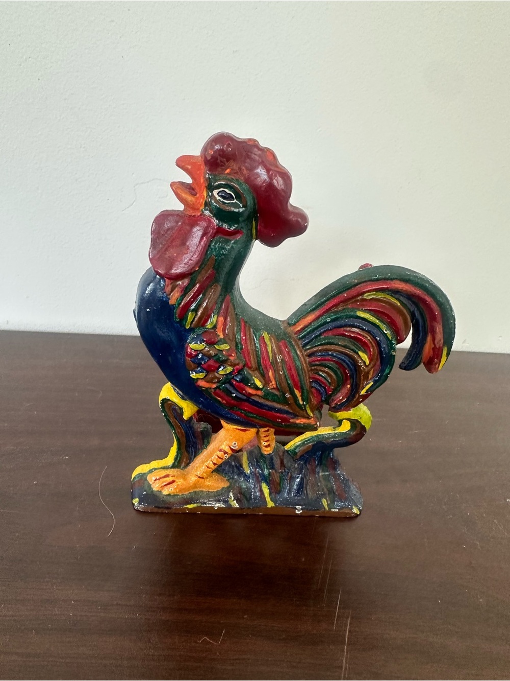 Vintage Multicolor Rooster Napkin Holder - brass